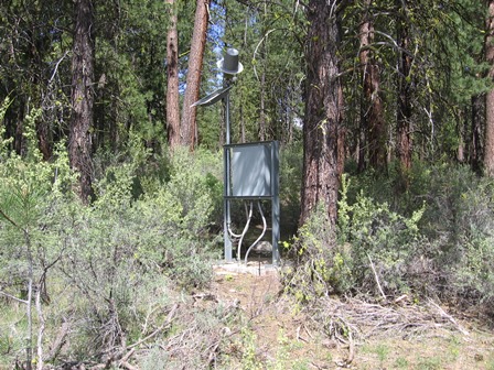 A photo of a NEMA Box and Antennas at a gaging station