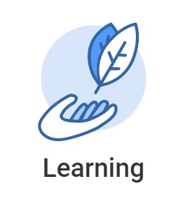 Logo showing a hand with leaves above it and the word Learning beneath it