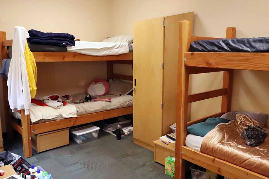 dorm room with beds