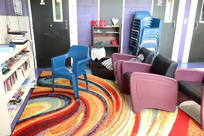 chairs and rug in day room