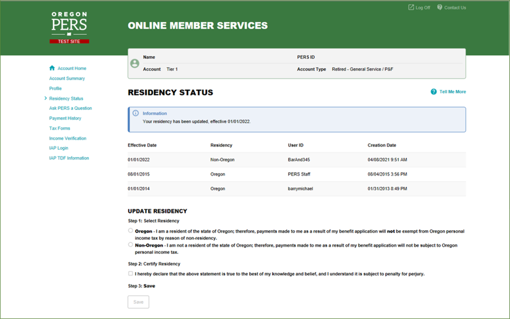 Screenshot of OMS - Confirmation page