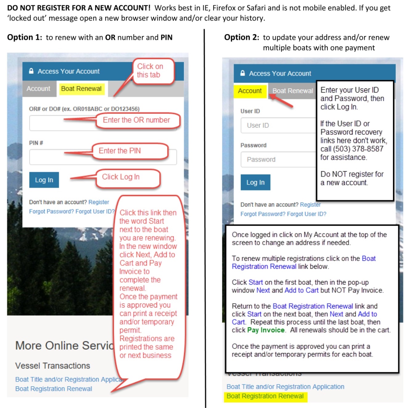 Log in options