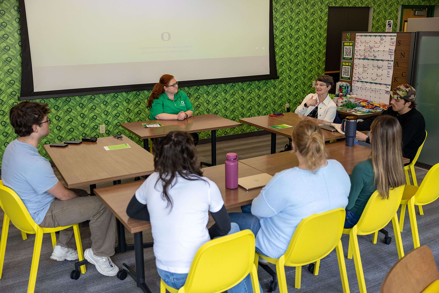 Roundtable discussion with the Financial Wellness Center student leadership.