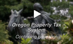 Statue of man on horseback in background with words "Oregon Property Tax System" over top.